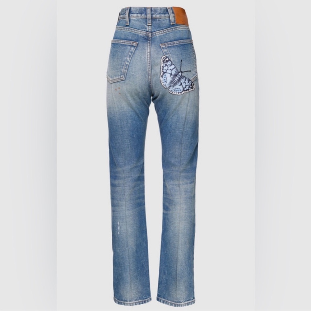 Gucci BRAND NEW Blue Straight Leg Jeans with Butterfly Embroidered NWT 26